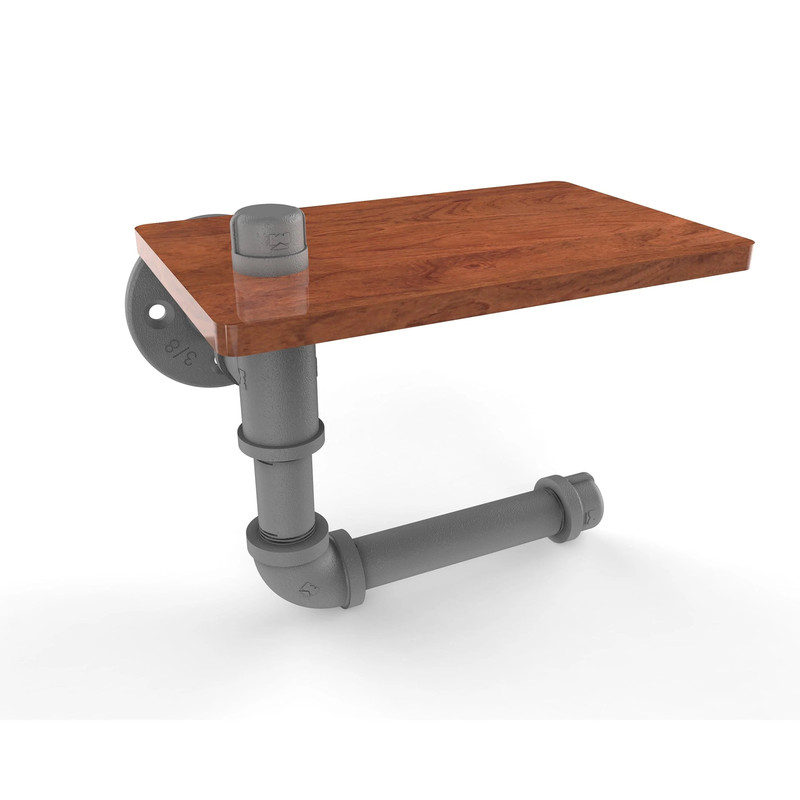 Toilet Paper Holder with Wood Shelf, Matt Gray Finish